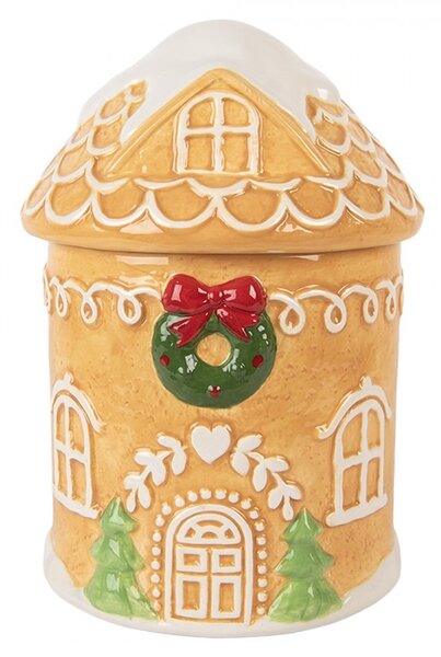 Hnedá keramická dóza perníková chalúpka - Ø 13*17 cm - Clayre & Eef