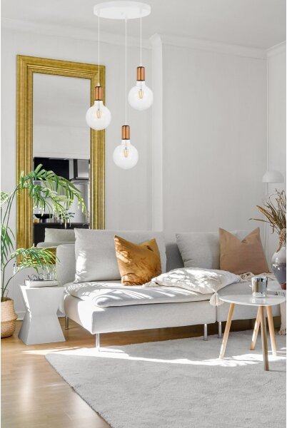 Luster na lanku MIROS 3xE27/60W/230V guľatý biela/medená