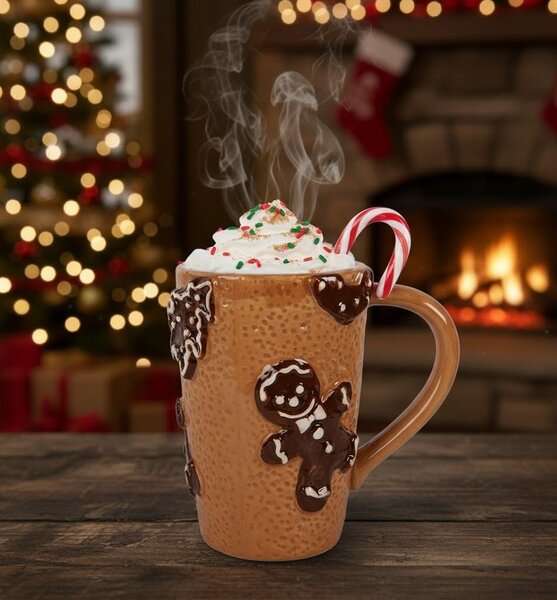 Hnedý vysoký hrnček perníček Gingerbread Man - 14*10*15 cm / 575 ml - Clayre & Eef