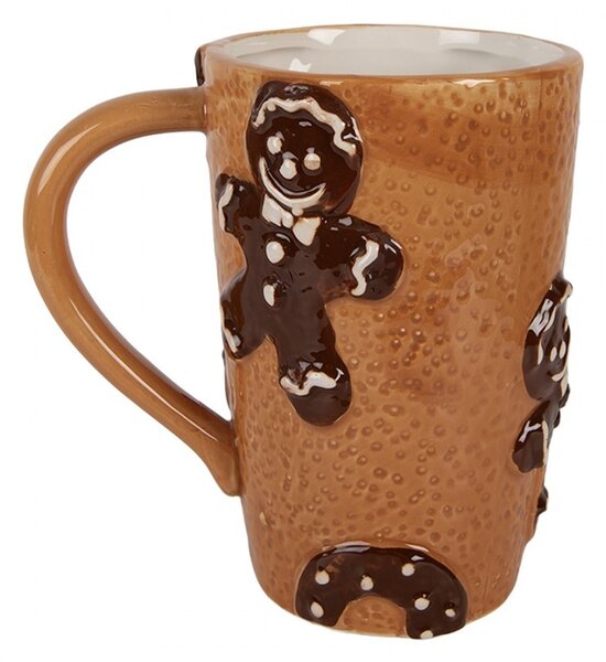 Hnedý vysoký hrnček perníček Gingerbread Man - 14*10*15 cm / 575 ml - Clayre & Eef