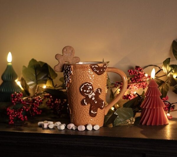 Hnedý vysoký hrnček perníček Gingerbread Man - 14*10*15 cm / 575 ml - Clayre & Eef