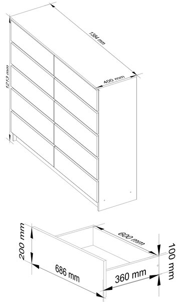 Ak furniture Komoda Kuba 140 cm 10 zásuviek biela