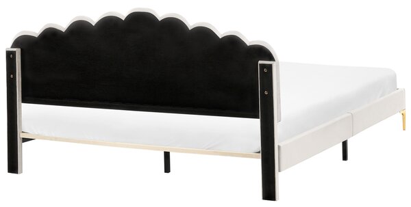 Posteľ krémová biela zamatové čalúnenie 180 x 200 cm kovové nohy s čelom a roštom moderný glamour štýl spálňa