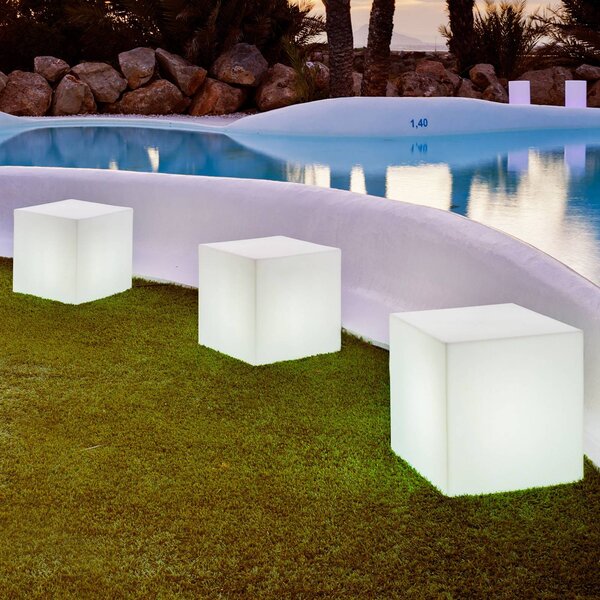 Newgarden Solárne svetlo Cuby cube, výška 43 cm, Biela / opálová, Plast, Moderný