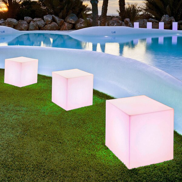 Solárne svetlo Newgarden Cuby cube, výška 53 cm, Biela / opálová, Plast, Moderný