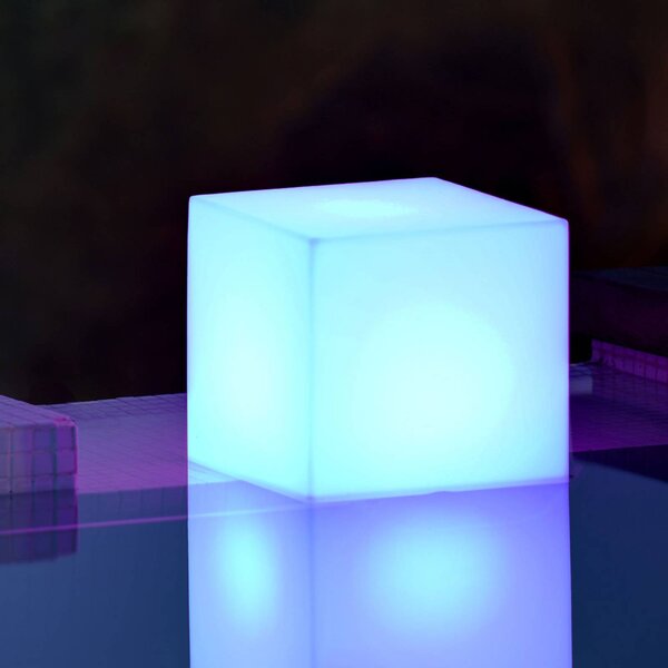 Solárne svetlo Newgarden Cuby cube, výška 32 cm, Biela / opálová, Plast, Moderný