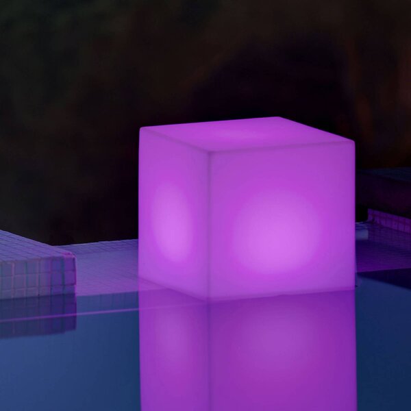 Solárne svetlo Newgarden Cuby cube, výška 32 cm, Biela / opálová, Plast, Moderný