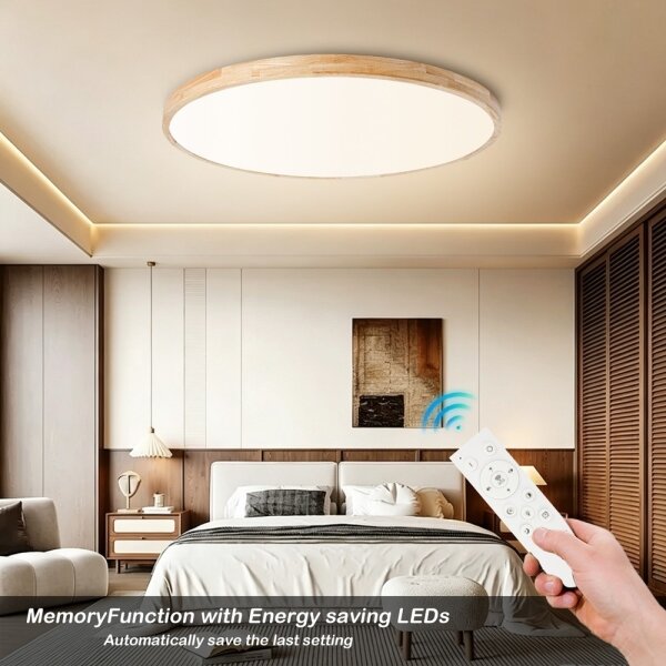 Brilagi - LED stmievateľné svietidlo WOODLINE LED/128W/230V 3000-6000K dub, priemer 100 cm + diaľkový ovládač