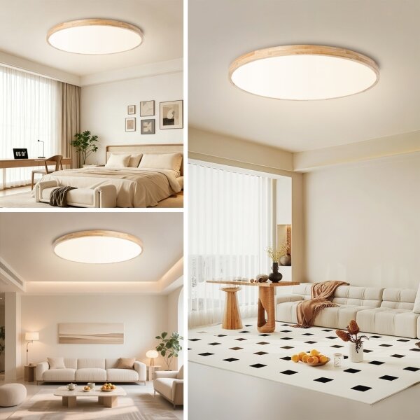 Brilagi - LED stmievateľné svietidlo WOODLINE LED/128W/230V 3000-6000K dub, priemer 100 cm + diaľkový ovládač