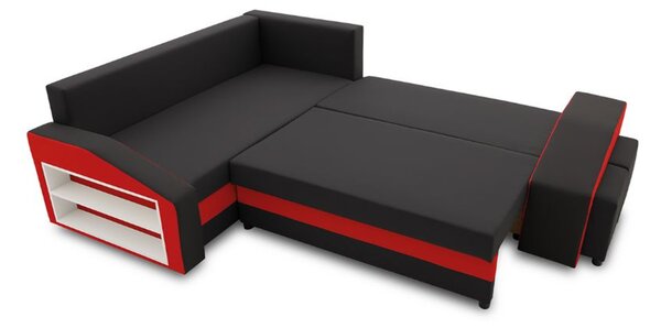 Rozkladacia rohová sedacia súprava GRANDE s taburetkami a poličkou model 2