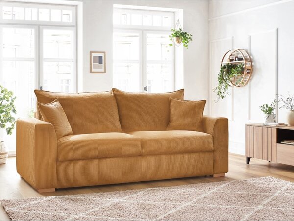 Menčestrová rozkladacia pohovka v horčicovej farbe 225 cm Augustin – Bobochic Paris