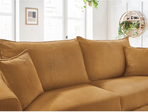 Menčestrová rozkladacia pohovka v horčicovej farbe 225 cm Augustin – Bobochic Paris