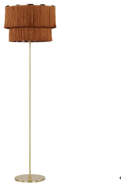 Stojaca lampa hnedá a zlatá 137 cm kovový podstavec tienidlo so strapcami moderná obývačka spálňa kancelária