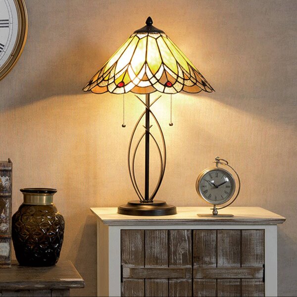 Stolná lampa 5186 s jantárovým skleneným tienidlom, Krémová / jantárovo žltá, Obývacia izba / jedáleň, Sklo, Tiffany, Stojacie svietidlo