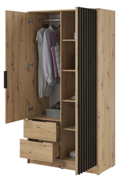 Dvojdverová skriňa so zrkadlom MARFA - šírka 105 cm, dub artisan / čierna