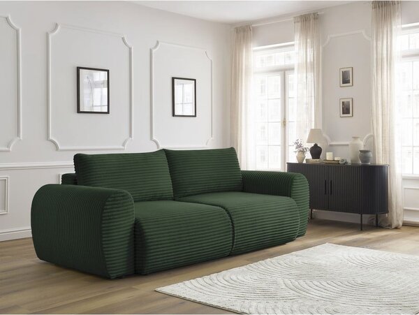 Tmavozelená menčestrová rozkladacia pohovka 257 cm Lucien – Bobochic Paris