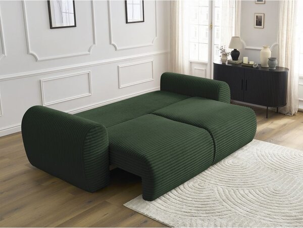 Tmavozelená menčestrová rozkladacia pohovka 257 cm Lucien – Bobochic Paris