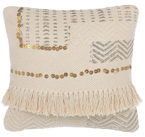 Sada 2 dekoratívnych vankúšov béžová 45 x 45 cm so strapcami boho retro bytové doplnky