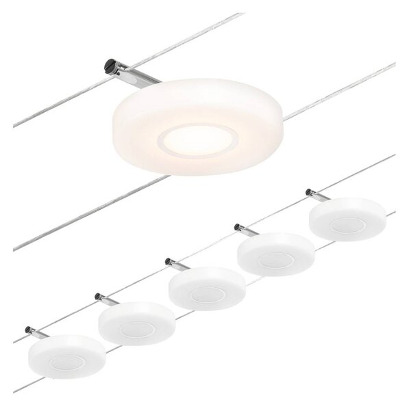 Paulmann Wire DiscLED LED lanový systém, 5-plameňové, Biela / opálová, Chodba, Plast, Moderný, Lankový systém