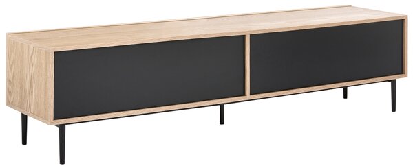 TV stolík svetlý prírodný jaseň MDF svetlé drevo rebrovaný dizajn 2 zásuvky moderná obývacia izba