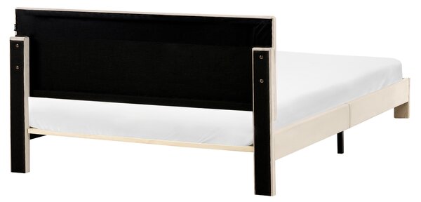 Posteľ s úložným priestorom béžová zamatové čalúnenie 160 x 200 cm so zásuvkami čelom a roštom moderný štýl spálňa