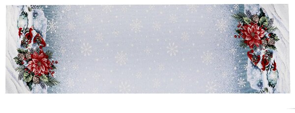 Vianočný gobelínový behúň na stôl s lurexom škriatok na korčuliach Farba Viacfarebná Rozmery 45x90 cm