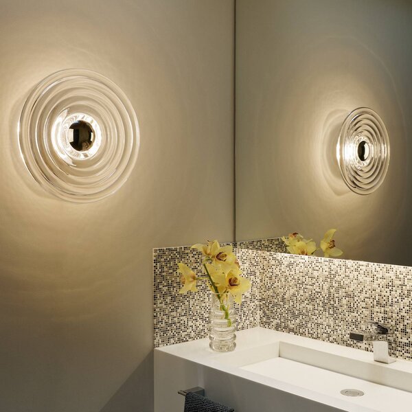 Tom Dixon LED nástenné svetlo Press Large, číre, 35 cm 937 IP55, Jasné / priehľadné, Sklo, Dizajn