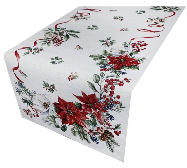 Vianočný gobelínový behúň nas stôl s lurexom Vianočné kvety a vetvičky Farba Viacfarebná Rozmery 45x140 cm