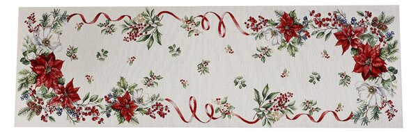 Vianočný gobelínový behúň nas stôl s lurexom Vianočné kvety a vetvičky Farba Viacfarebná Rozmery 45x140 cm
