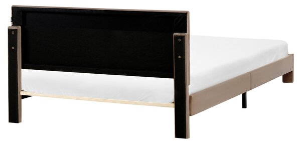 Posteľ s úložným priestorom sivobéžová zamatové čalúnenie 160 x 200 cm so zásuvkami čelom a roštom moderný štýl spálňa