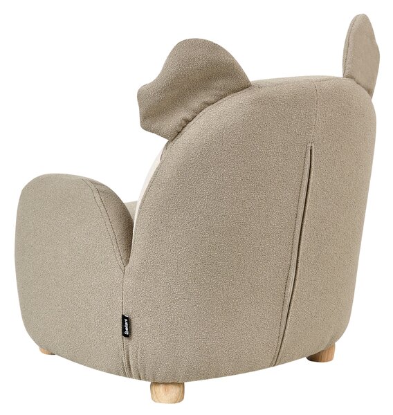 Detské kreslo koala sivobéžové látkové čalúnenie nízke kresielko pre deti v tvare koaly
