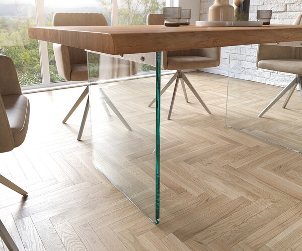 DELIFE Jedálenský stôl Edge 160x90 XL akácia prírodná sklo Live-Edge