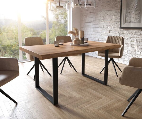 DELIFE Jedálenský stôl Edge 160x90 XL akácia prírodná podstava čierna Live-Edge