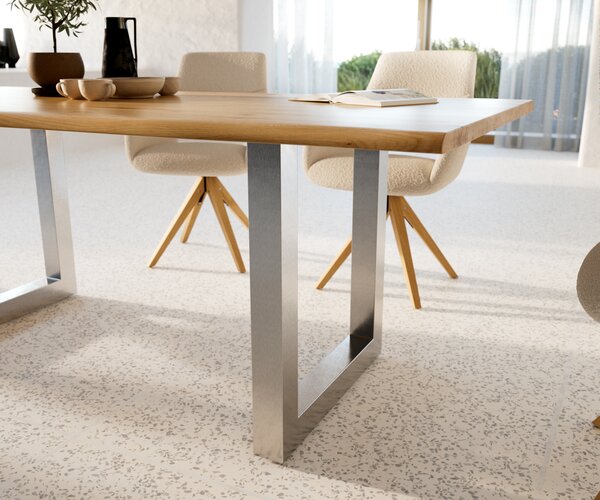 DELIFE Jedálenský stôl Edge 200x100x2,5 cm dub prírodný nerezová oceľ široký Live-Edge