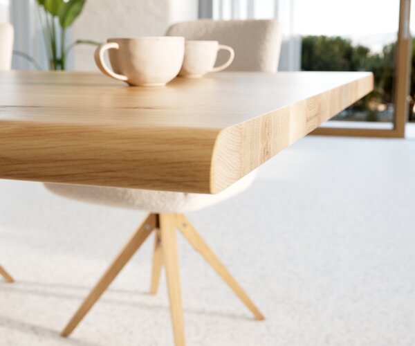 DELIFE Jedálenský stôl Edge 200x100x2,5 cm dub prírodný nerezová oceľ široký Live-Edge