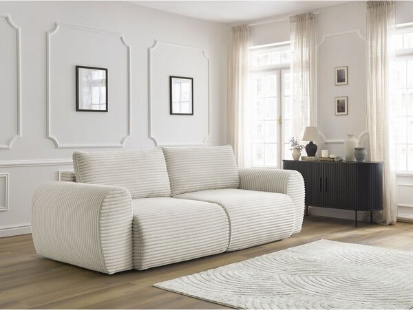 Krémová menčestrová rozkladacia pohovka 257 cm Lucien – Bobochic Paris