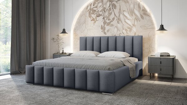 Elegantná čalúnená posteľ 180x200 MADALENA s úložným priestorom - šedá