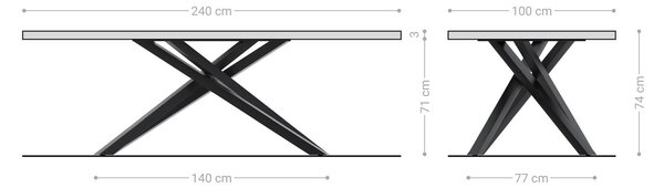 DELIFE Jedálenský stôl Edge 240x100 akácia prírodná krížová podstava obdĺžnik nerezová oceľ Live-Edge
