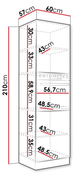 Vysoká skrinka 60 cm na vstavanú rúru SHAN 2 - šedá / lesklá krémová