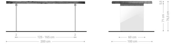 DELIFE Jedálenský stôl Edge 200x100 XL akácia platinové sklo Live-Edge