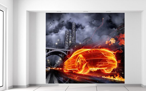 Gario Fototapeta Horiace auto Veľkosť: 268 x 240 cm, Materiál: Latexová