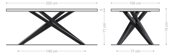 DELIFE Jedálenský stôl Edge 200x100 XL akácia platinová krížová podstava obdĺžnik nerezová oceľ Live-Edge