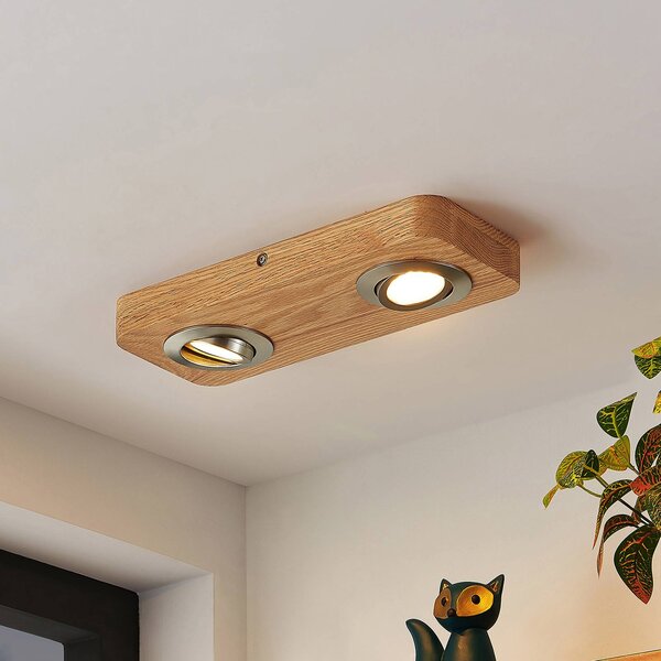 Lindby LED stropné svietidlo Mikari, 30 cm, drevo, otočné, Svetlé drevo, Obývacia izba / jedáleň, Drevo, Moderný, Stropné svetlo