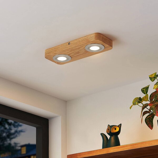 Lindby LED stropné svietidlo Mikari, 30 cm, drevo, otočné, Svetlé drevo, Obývacia izba / jedáleň, Drevo, Moderný, Stropné svetlo