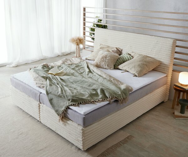 DELIFE Boxspring posteľ Dream-Well plyšový manšester béžová 180×200 cm bonellový matrac topper