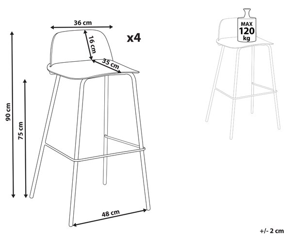 Sada 4 barových stoličiek čierna syntetický materiál 90 cm plastové sedadlo kovové nohy moderný štýl kuchyňa jedáleň