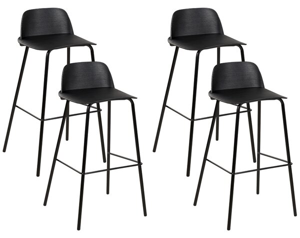 Sada 4 barových stoličiek čierna syntetický materiál 90 cm plastové sedadlo kovové nohy moderný štýl kuchyňa jedáleň