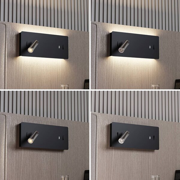 Lucande Nástenné svietidlo LED Kimo, 32 cm, čierne, hliník, USB, Čierna, Obývacia izba / jedáleň, kov, Moderný, Svetlo na čítanie