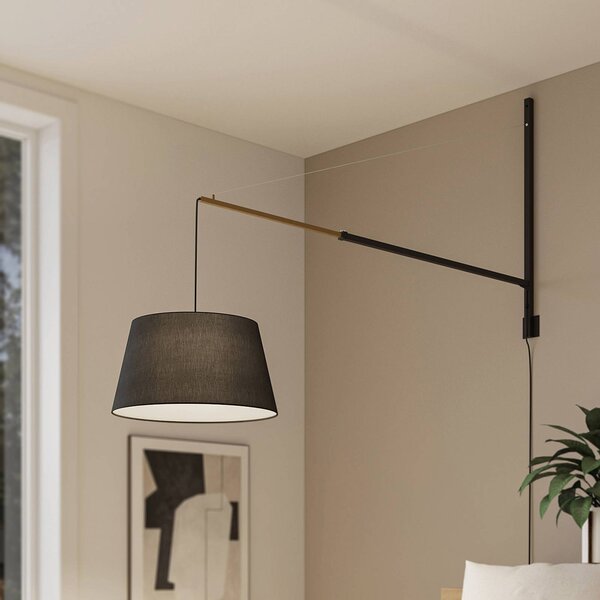 Nástenné svietidlo Lucande Beleza, výška 150 cm, rozťahovacie, textil, Čierna, Obývacia izba / jedáleň, Hliník, Moderný