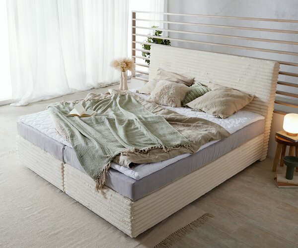 DELIFE Boxspring posteľ Dream-Well plyšový manšester béžová 180×200 cm vrecková pružinová matrac topper